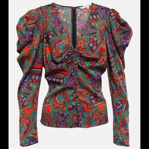 NWOT Veronica Beard Simmons V-neck Puffed Long Sleeve Silk Fitted Blouse SIZE 10